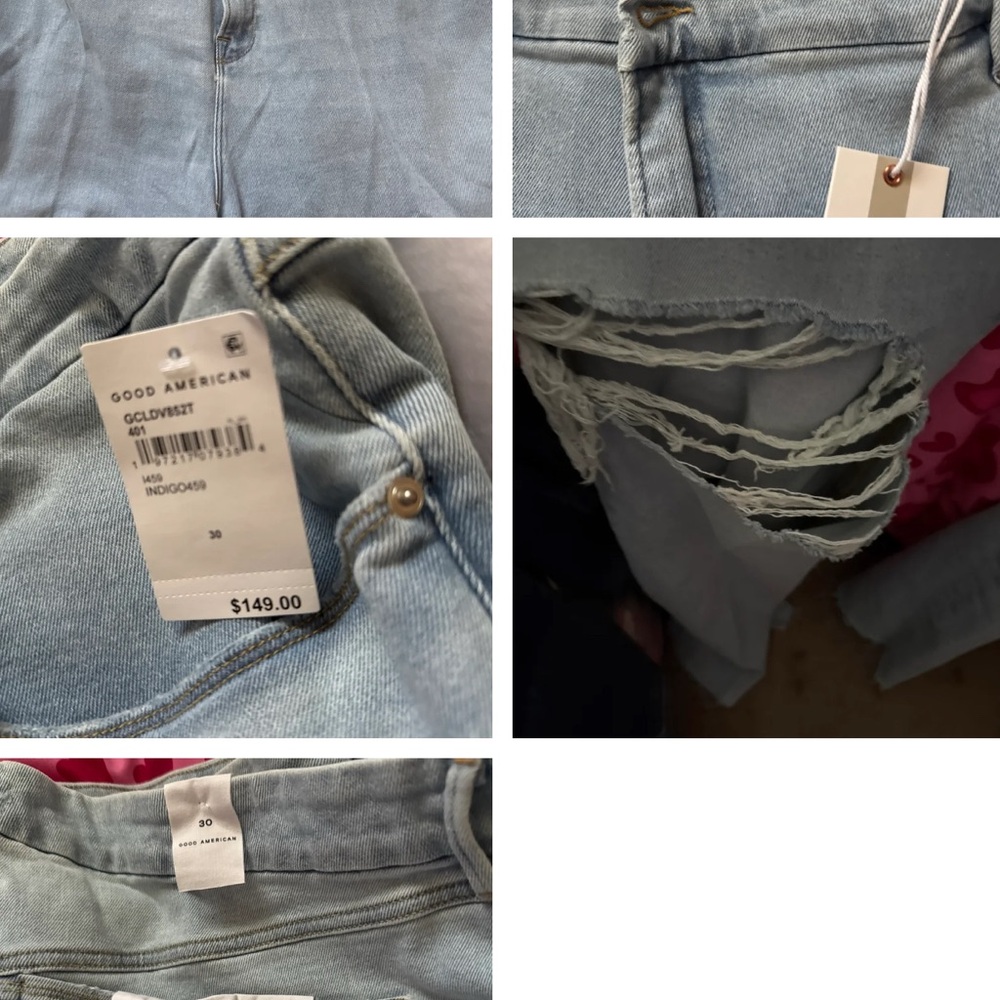 Good American Distressed Light Blue Boyfriend Jeans